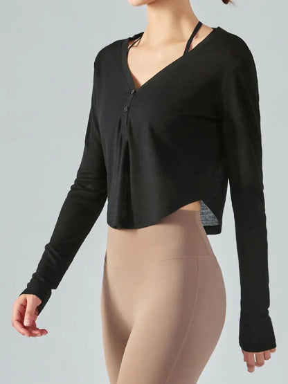 V-Neck Long Sleeve Yoga Top Sports Shirt